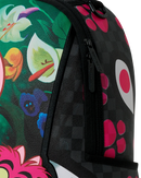 Sprayground Disney Alice in Wonderland Cheshire Cat Mad Shark backpack, colorful accessories with cartoon cat and shark design.