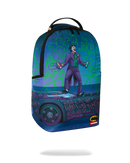 Sprayground DC Joker No Rules backpack with bold graphic design and adjustable straps, perfect for carrying accessories or essentials.