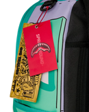 Sprayground Rugrats Susie Dress To Impress backpack with colorful cartoon design and adjustable straps on black background.