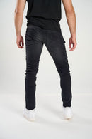 Spark ‘Pockets’ Slim Fit Cargo Pocket Denim (Black Wash) S4415 - FRESH N FITTED