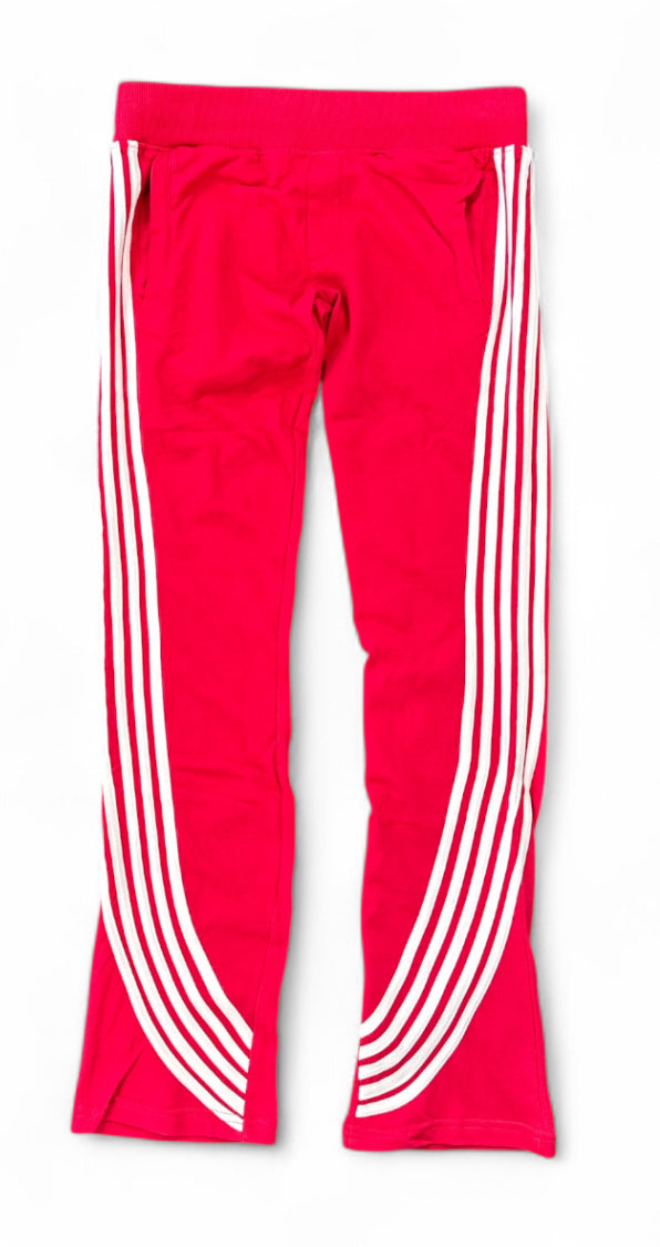 Urban Beast 'Stripped' French Terry Stacked Flared Joggers (Red) UB3024