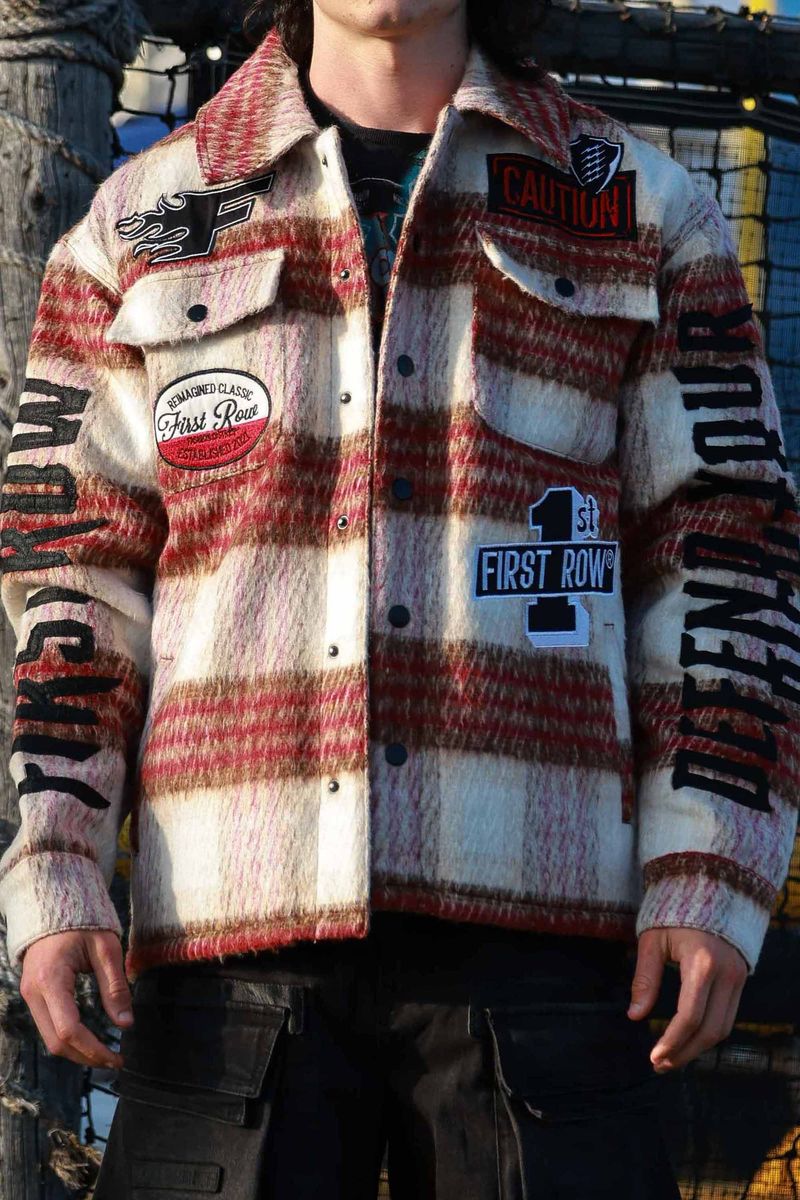 First Row 'Caution Not So Quiet' Multi Patches Wool Shaket (Burgundy) FRJ2090A - FRESH N FITTED