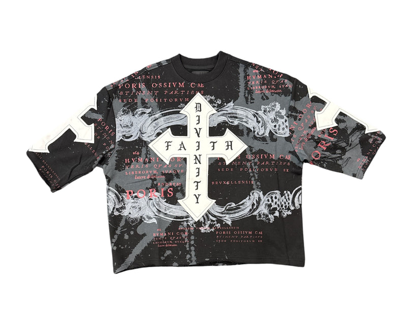 Publik 'Cross Patch' Cropped Oversized T-Shirt (Black) KF2533 - FRESH N FITTED