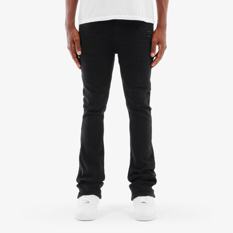 Copper Rivet '3D Whiskered' Flare Twill Denim (Black) 533205