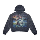 Rare Peace 'SOS' Oversized Rhinestone Cropped Hoodie (Dark Grey) RK5032 - FRESH N FITTED