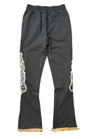 Rebel Denim 'Tapestry Patch' Fleece Stack Flared Sweat Pants (Black) 642-451 - FRESH N FITTED