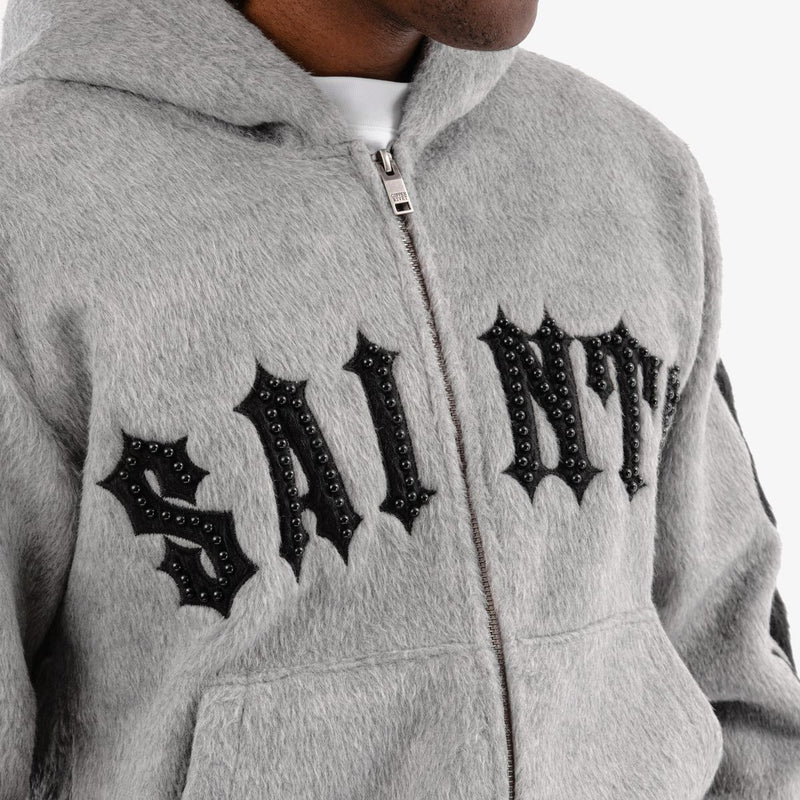 Copper Rivet 'Saints' Mohair Pearl Embroidery Zip Hoodie (Gray) 531081