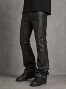 KDNK Embroidery Waxed Flare Pants In Black KNB3490