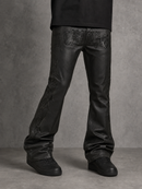 KDNK Embroidery Waxed Flare Pants In Black KNB3490