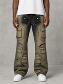 Taker 'Metal stud' Premium stretch Cargo Jeans (Mud Black) T5034