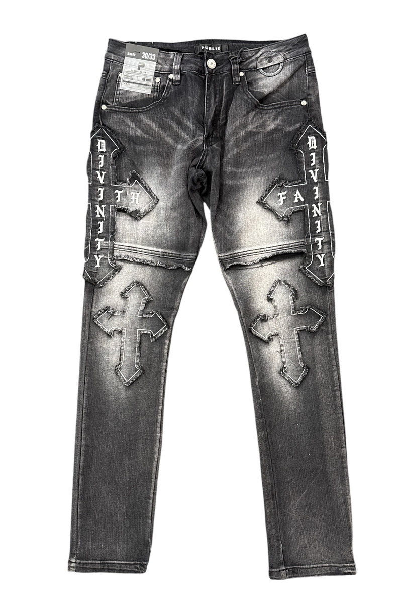 Publik 'Cross Patch' Slim Fit Denim (Black Shadow) KD2533 - FRESH N FITTED