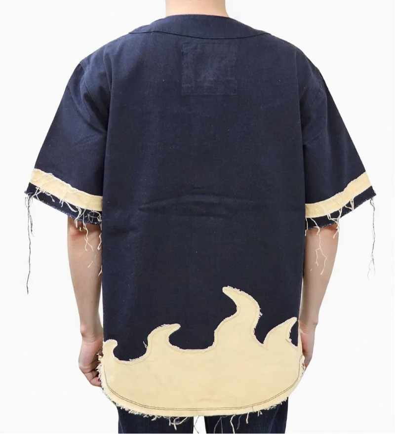 VOYAGE STUDIO 'PURE' RIp & Tears Baseball Applique Jersey (Navy) 51T01 - FRESH N FITTED