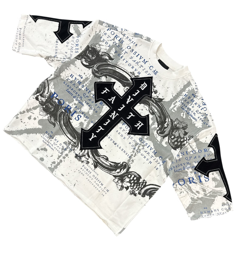 Publik 'Cross Patch' Cropped Oversized T-Shirt (Off White) KF2533 - FRESH N FITTED