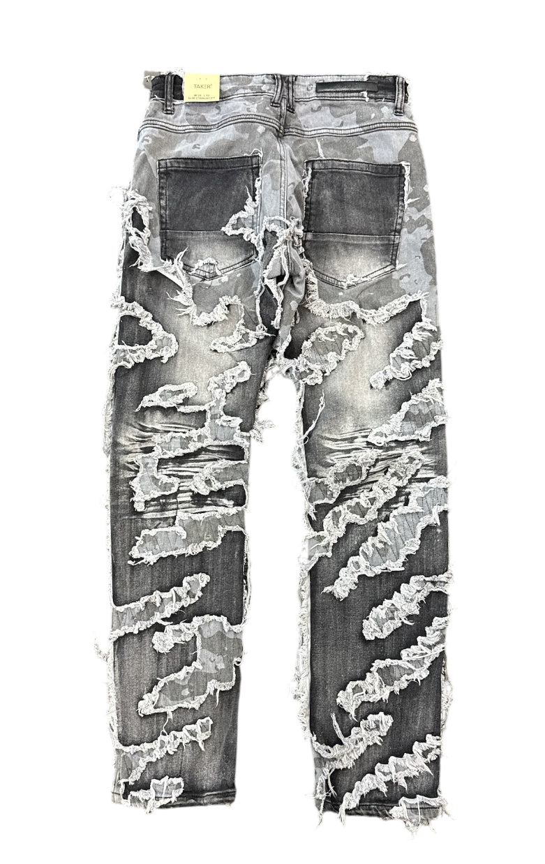 Taker 'Distressed Pattern' Slim Straight Denim (Black Wash) T4032 - FRESH N FITTED
