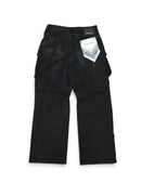 First Row Y2K black denim cargo jeans with relaxed fit, showcasing front pockets and distressed details.