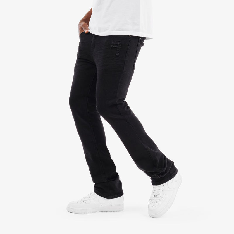 Copper Rivet '3D Whiskered' Flare Twill Denim (Black) 533205