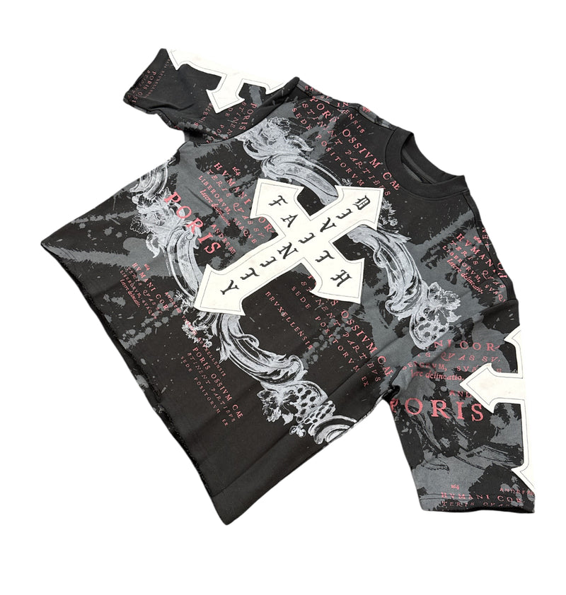 Publik 'Cross Patch' Cropped Oversized T-Shirt (Black) KF2533 - FRESH N FITTED