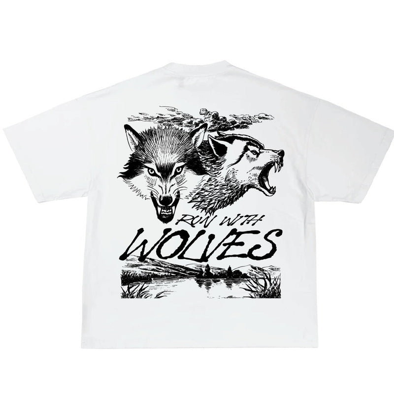 The Ground Up 'Run With Wolves' T-Shirt (White) - FRESH N FITTED-2 INC
