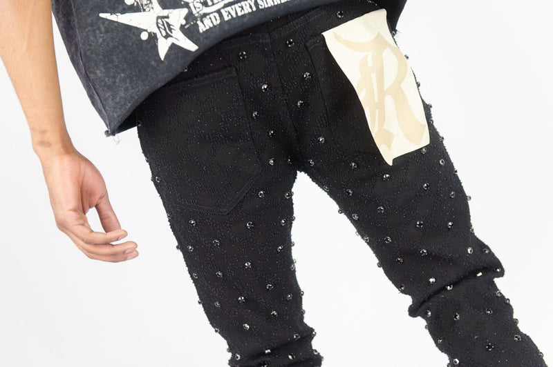 Rebel Denim 'Diamond' Stacked Flare Denim (Black) 652-630 - FRESH N FITTED