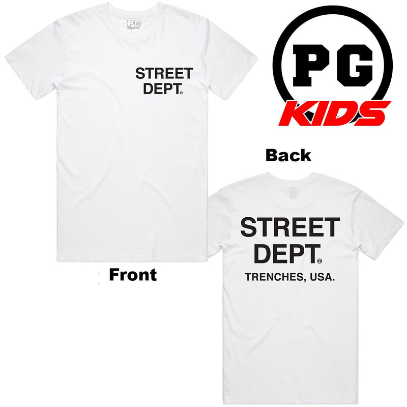 PG Apparel Kids 'Street Dept' T-Shirt (White/Black) SD800 - FRESH N FITTED