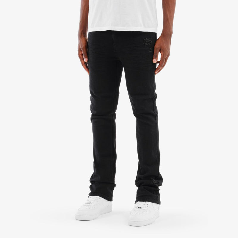 Copper Rivet '3D Whiskered' Flare Twill Denim (Black) 533205