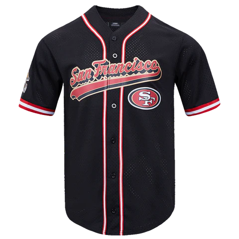 San Francisco 49ers 'Script Tail' Button Down Shirt (Black) - FRESH N FITTED