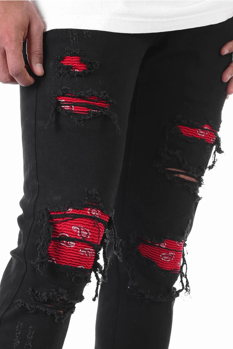 KDNK Paisley Moto Denim KNB3191 (Black) - FRESH N FITTED