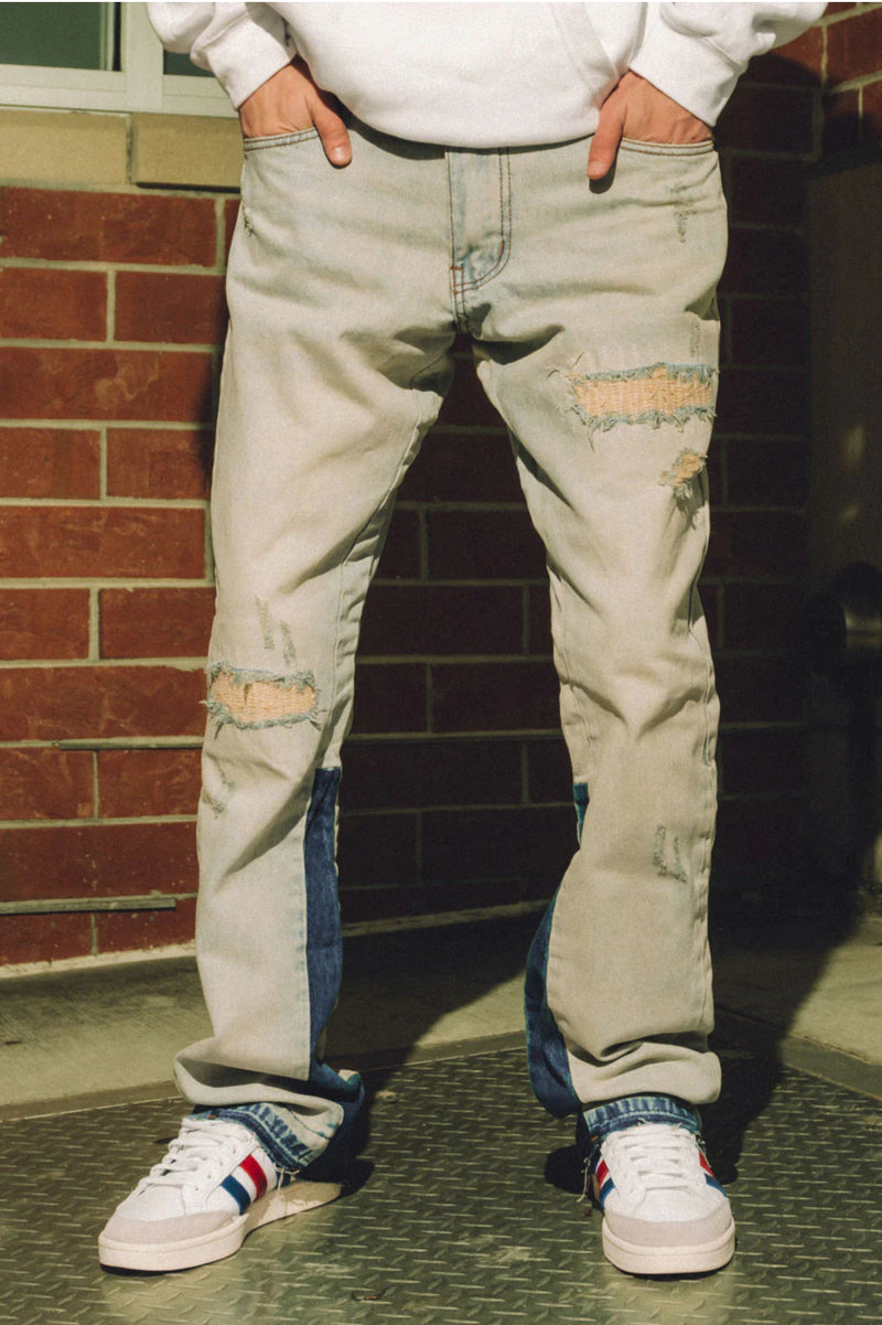 KDNK Rip Repaired Flare Denim KND4512 (T.Blue) - FRESH N FITTED