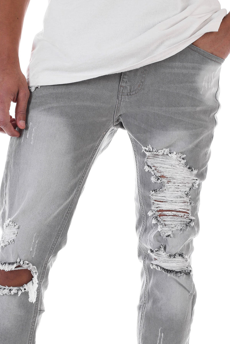 KDNK Distressed Ankle Zip Denim (Grey) KND4454 - FRESH N FITTED
