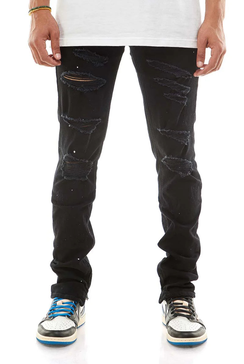 KDNK Paint Splatter Destroyed Ankle Zip Denim (Black) KND4194 - FRESH N FITTED