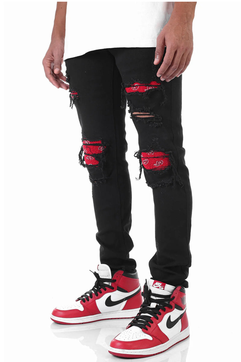 KDNK Paisley Moto Denim KNB3191 (Black) - FRESH N FITTED