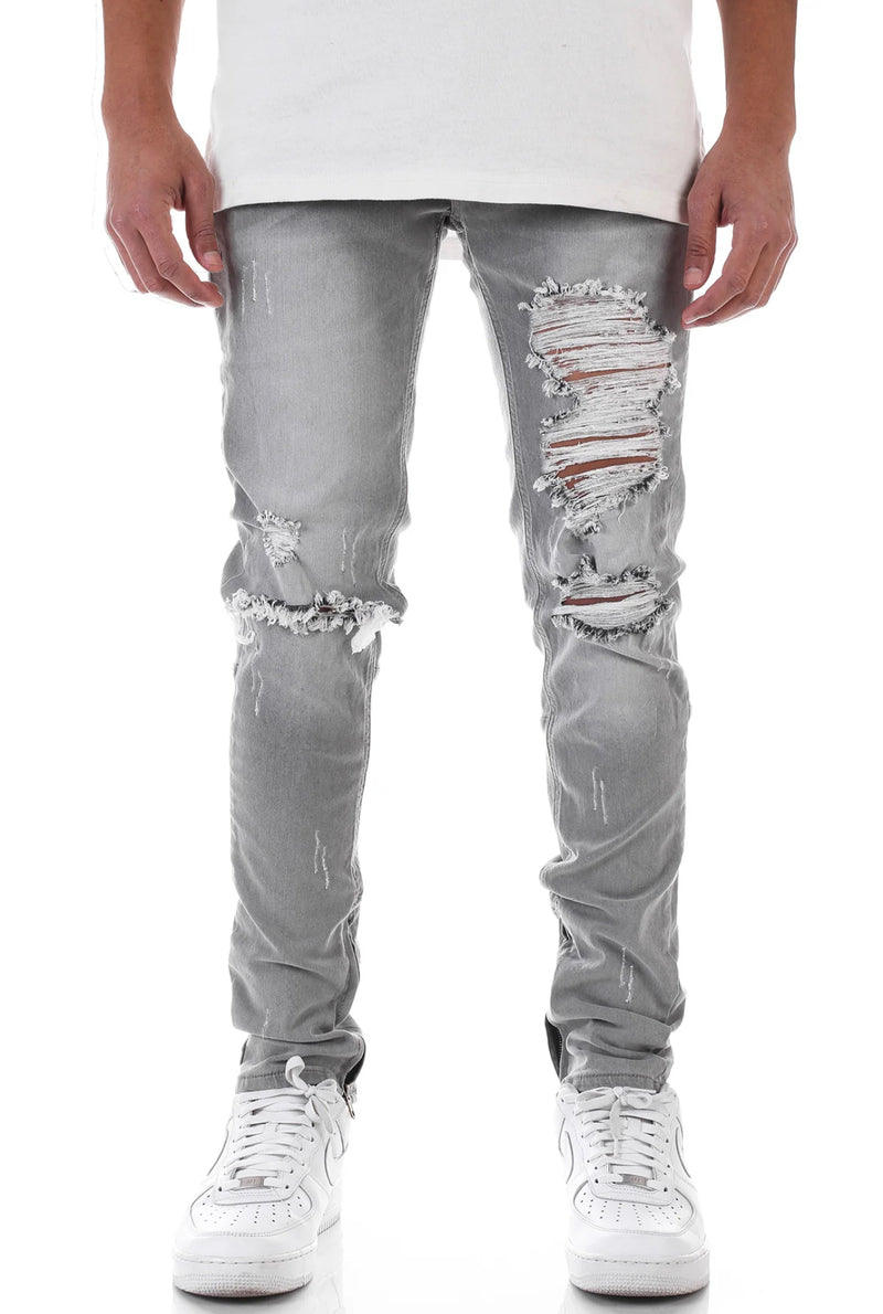 KDNK Distressed Ankle Zip Denim (Grey) KND4454 - FRESH N FITTED