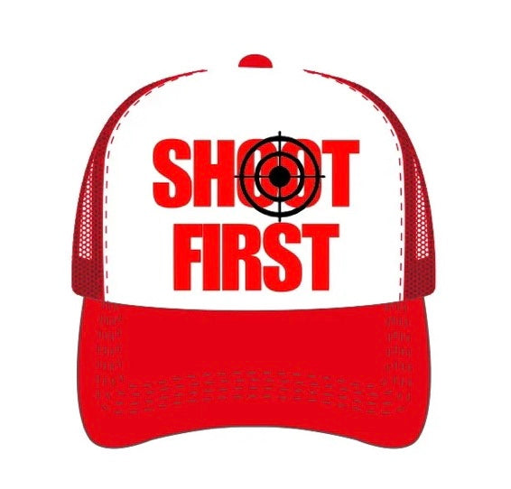 KML 'SHOOT FIRST' Trucker Hat (White/Red) - FRESH N FITTED