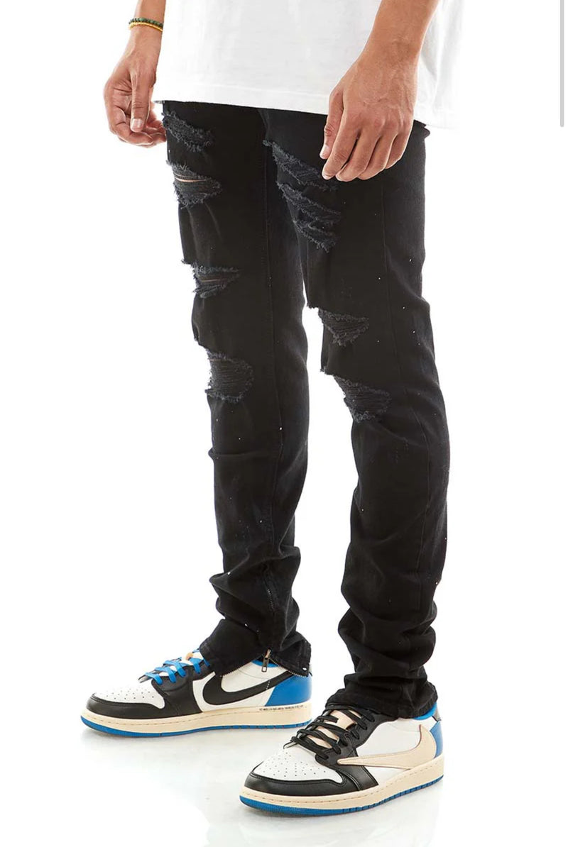 KDNK Paint Splatter Destroyed Ankle Zip Denim (Black) KND4194 - FRESH N FITTED