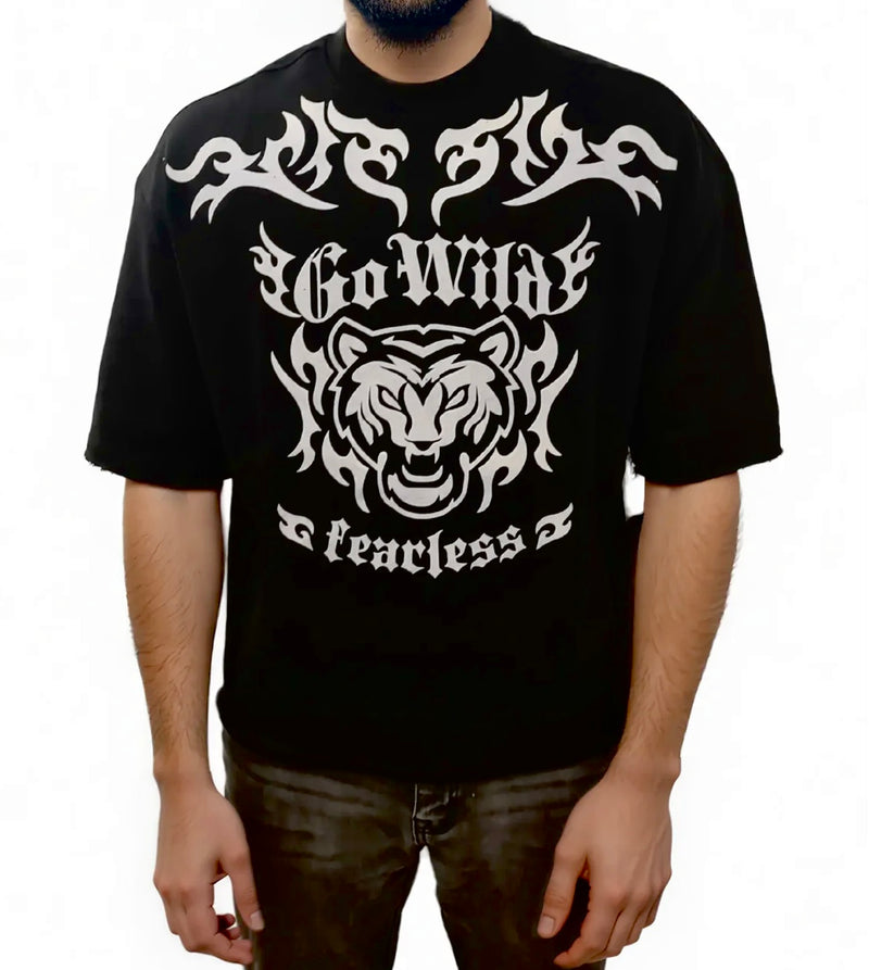 Publik 'Go Wild" Premium Heavy Weight Cropped T-Shirt (Jet Black) KF2509 - FRESH N FITTED