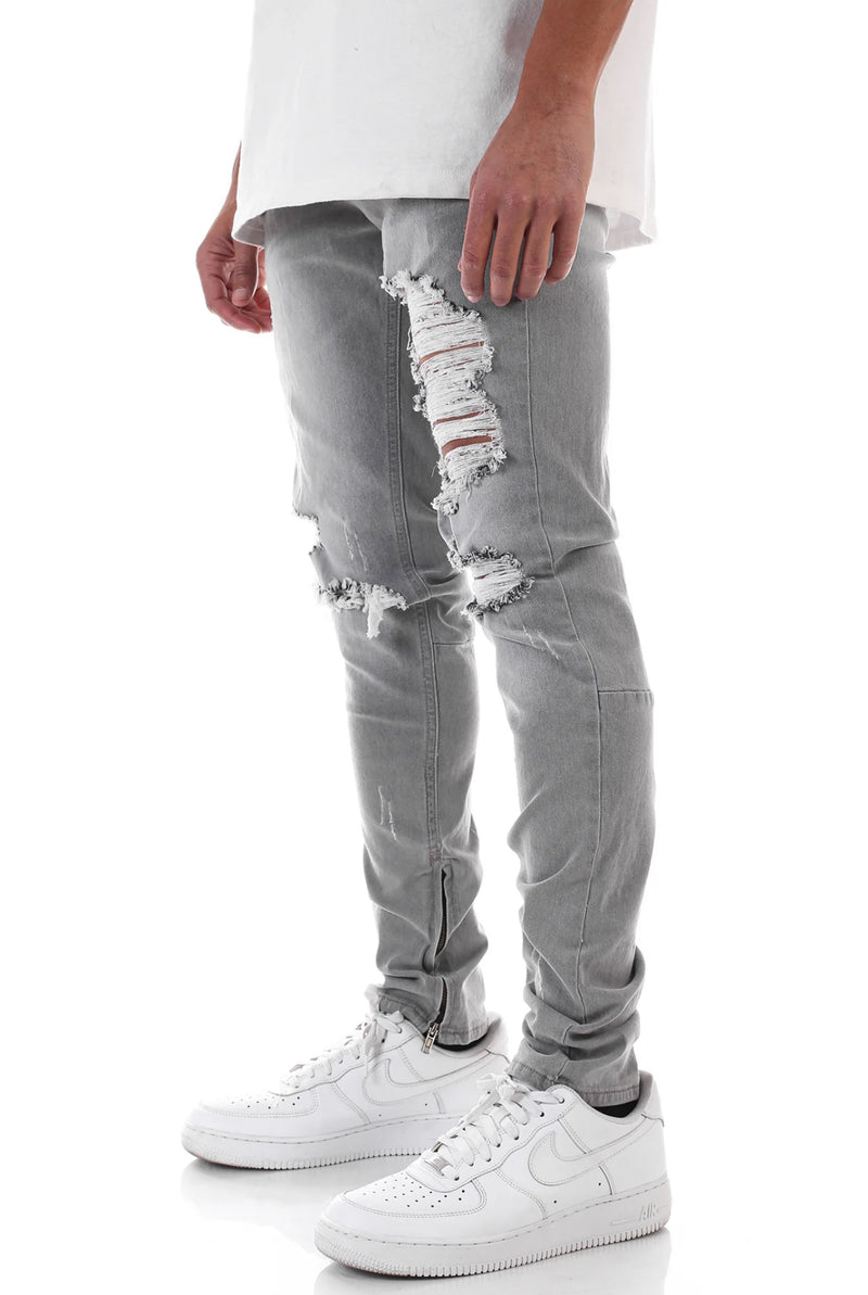 KDNK Distressed Ankle Zip Denim (Grey) KND4454 - FRESH N FITTED