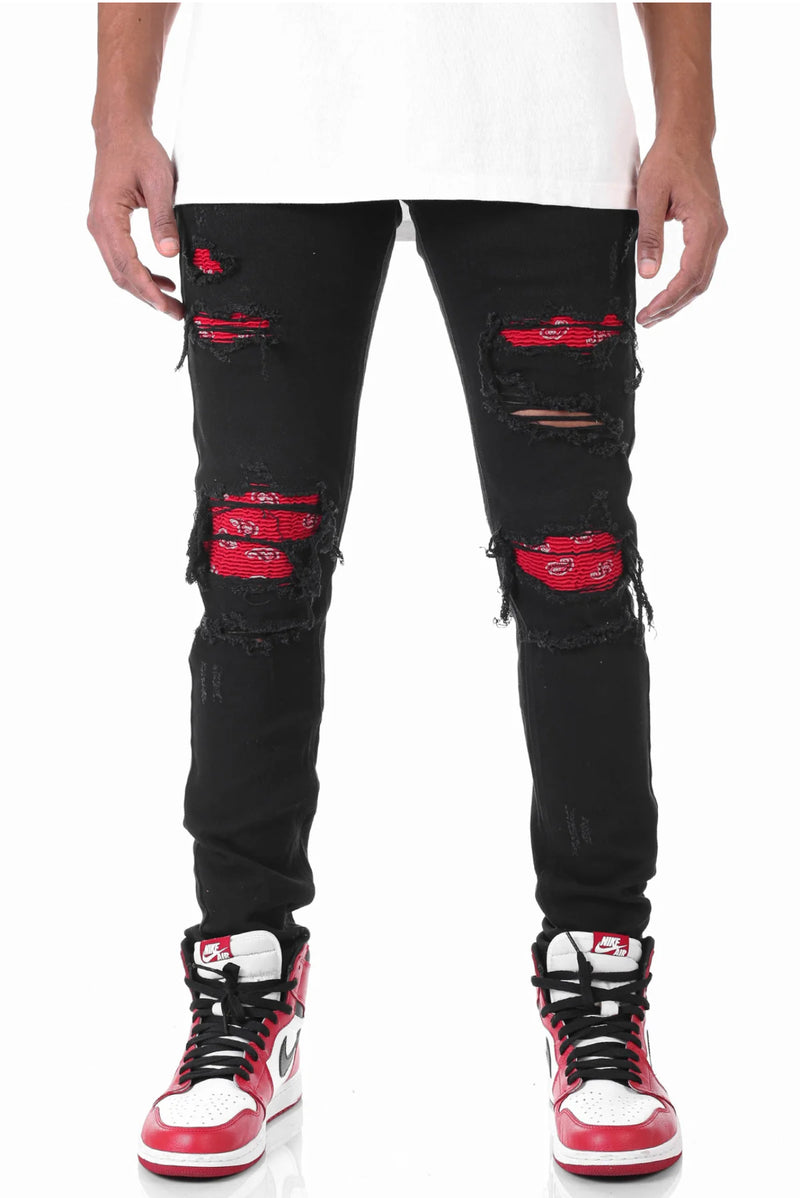 KDNK Paisley Moto Denim KNB3191 (Black) - FRESH N FITTED