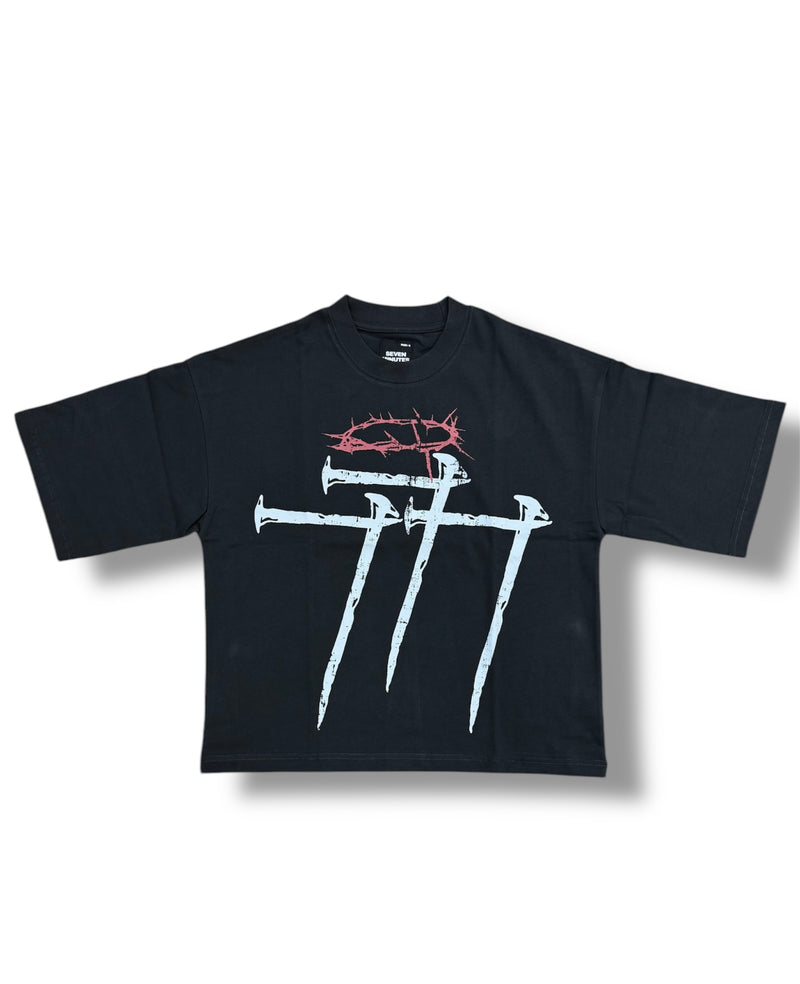 7M ‘Crucifix' T-Shirt (Black Wash) - FRESH N FITTED