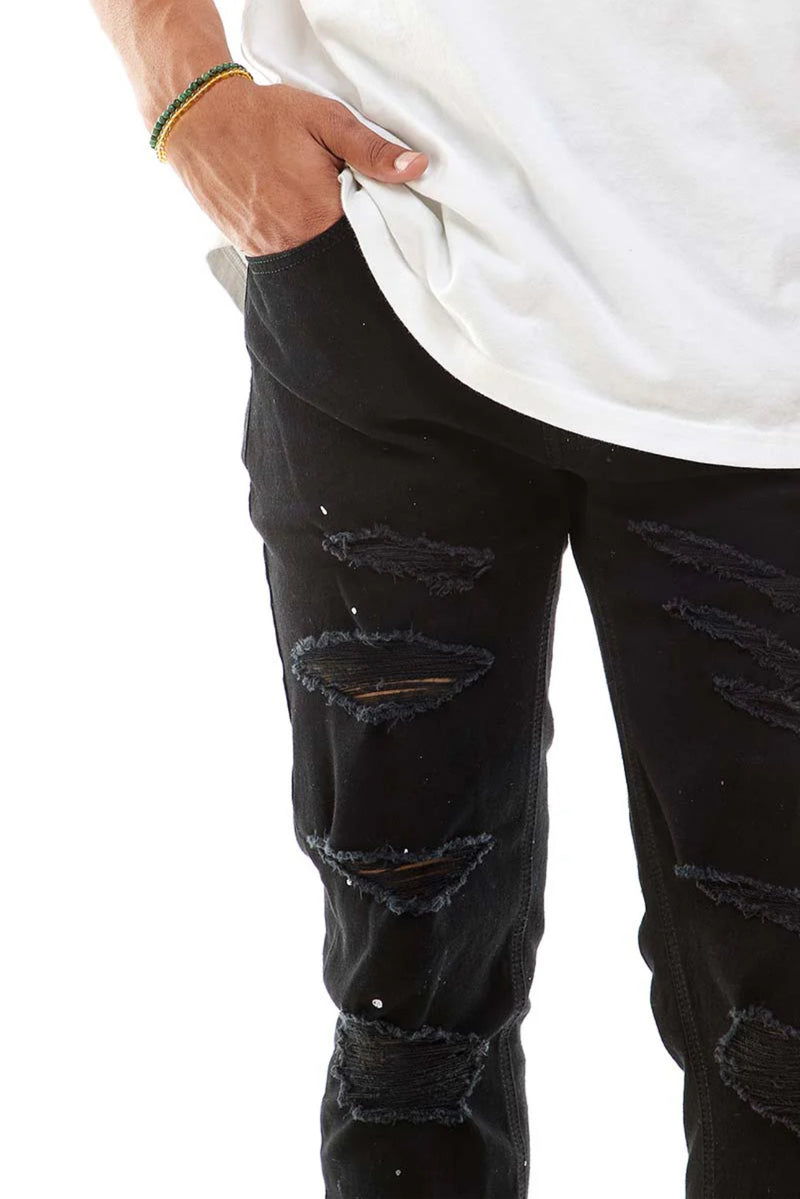 KDNK Paint Splatter Destroyed Ankle Zip Denim (Black) KND4194 - FRESH N FITTED
