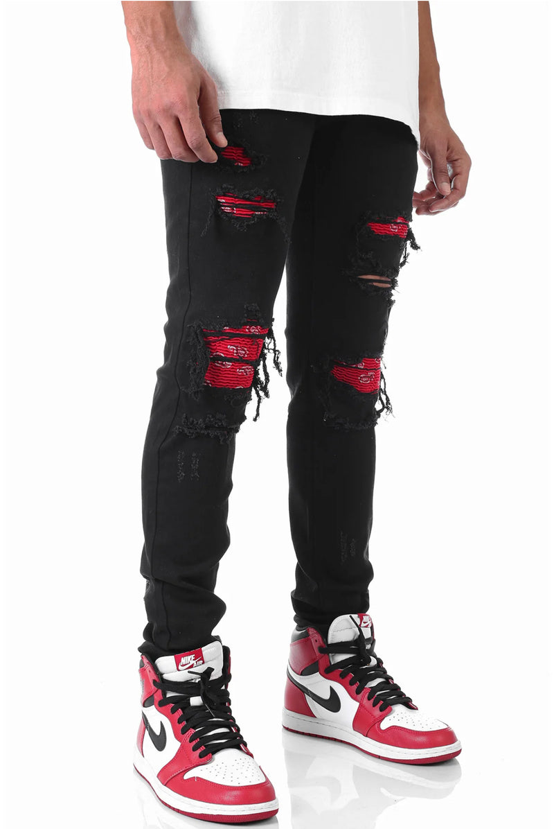 KDNK Paisley Moto Denim KNB3191 (Black) - FRESH N FITTED