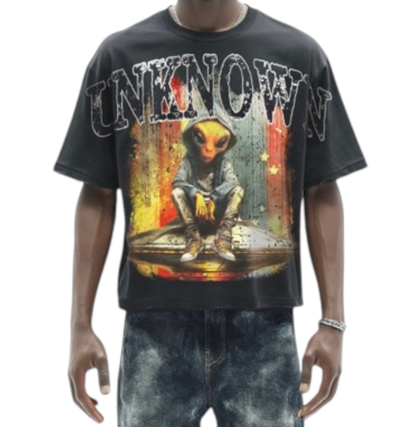 Papercut 'Unknown' Oversized Cropped T-Shirt (Vintage Black) - FRESH N FITTED