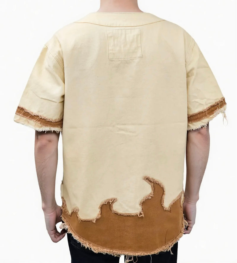 VOYAGE STUDIO 'PURE' RIp & Tears Baseball Applique Jersey (Off White) 51T01 - FRESH N FITTED