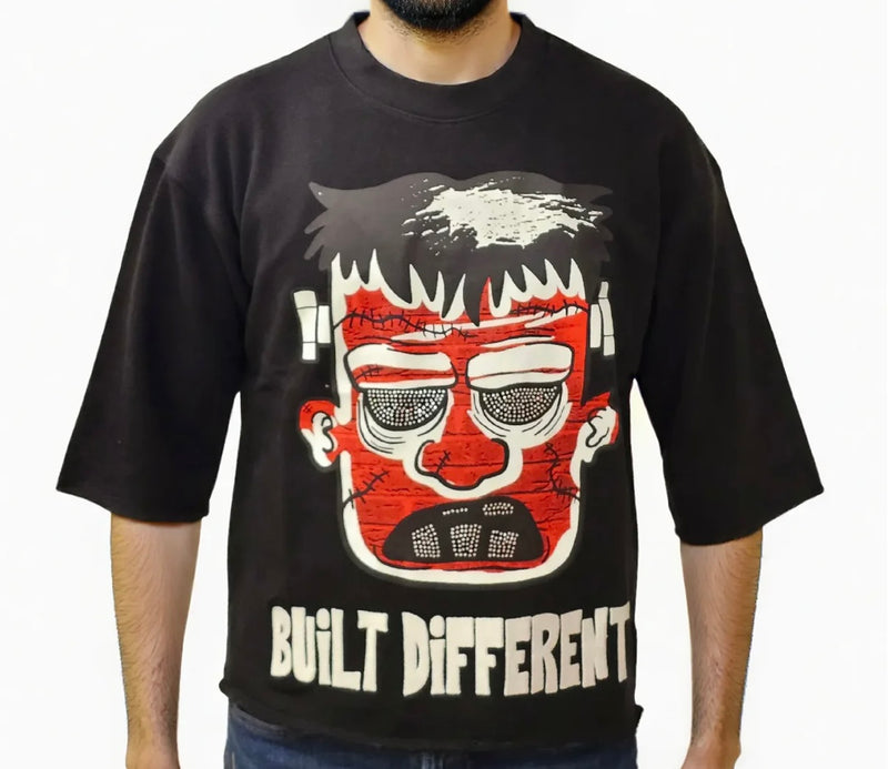 Focus 'Built Different' Cropped T-Shirt (Black) 80710S - FRESH N FITTED
