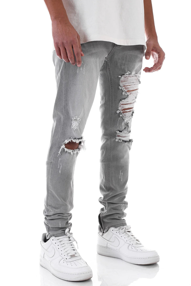 KDNK Distressed Ankle Zip Denim (Grey) KND4454 - FRESH N FITTED