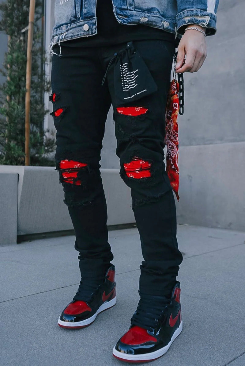 KDNK Paisley Moto Denim KNB3191 (Black) - FRESH N FITTED