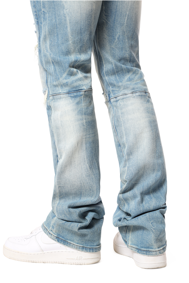 Smoke Rise 'Vintage Washed' Stacked Flare Denim (Adonis Blue) JP24702 - FRESH N FITTED