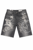 Smoke Rise smiley Doodle Denim Shorts Molten Black JS26S425 - FRESH N FITTED