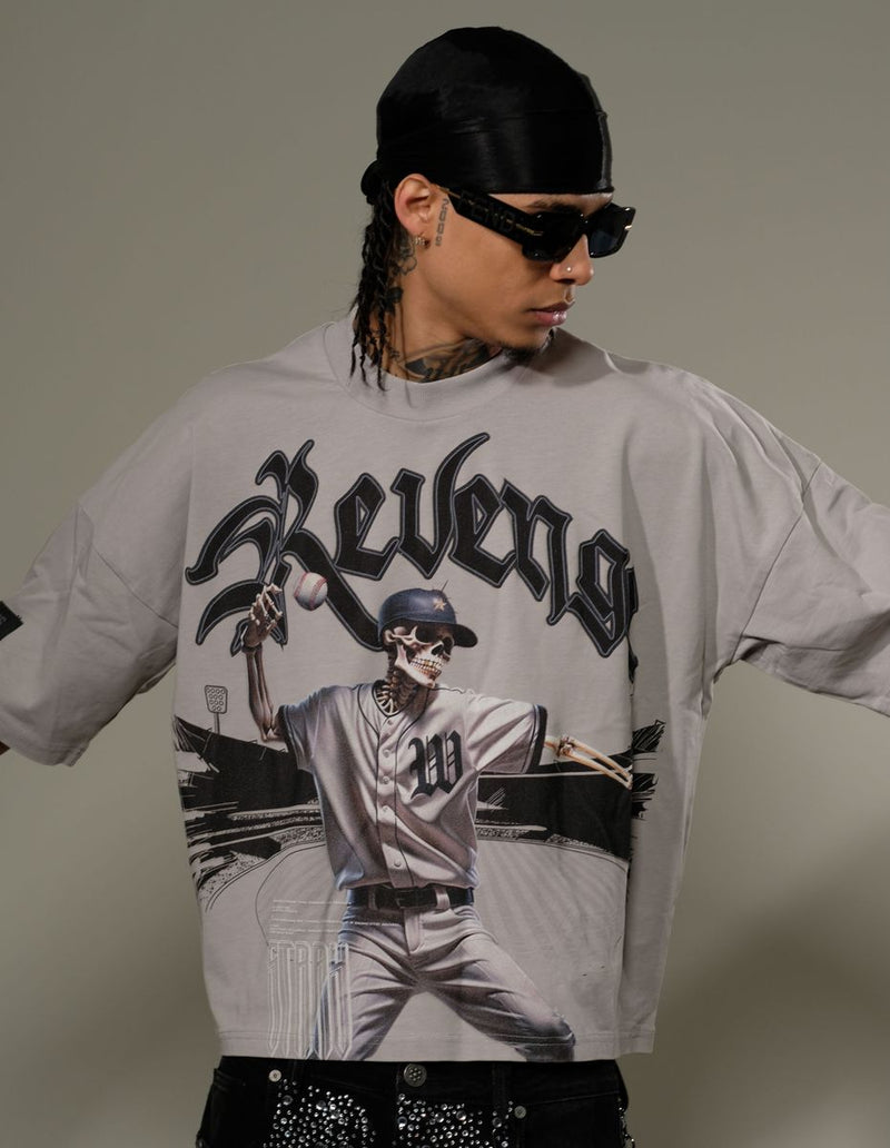 Stray 'Revenge' Cropped T-Shirt (Grey) ST1360 - FRESH N FITTED