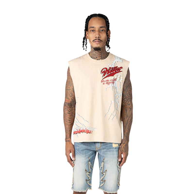 Smoke Rise 'Rhinestone Killer Life' Muscle Shirt (Clay) KT25274 - FRESH N FITTED