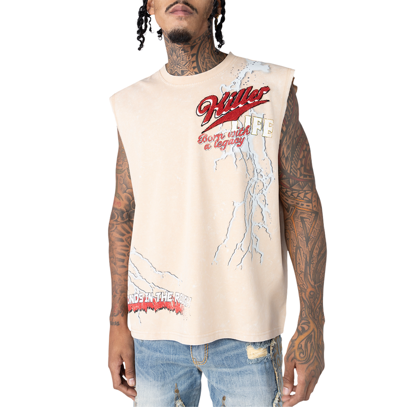 Smoke Rise 'Rhinestone Killer Life' Muscle Shirt (Clay) KT25274 - FRESH N FITTED